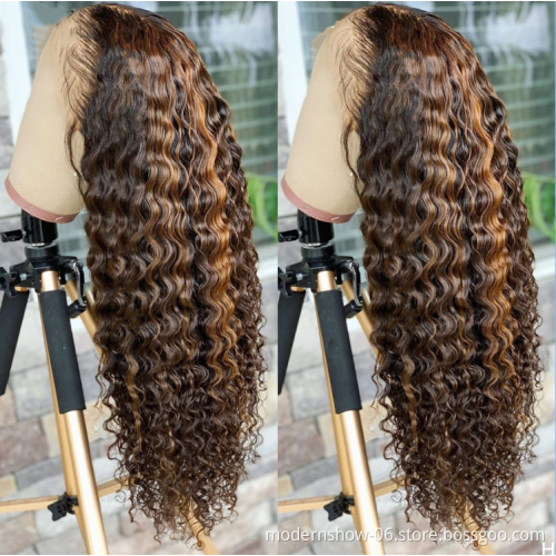 Highlight Straight Lace Front Wig P4/27 Honey Blonde Brown Pre Plucked Brazilian Remy Lace Frontal Human Hair Wigs For Women